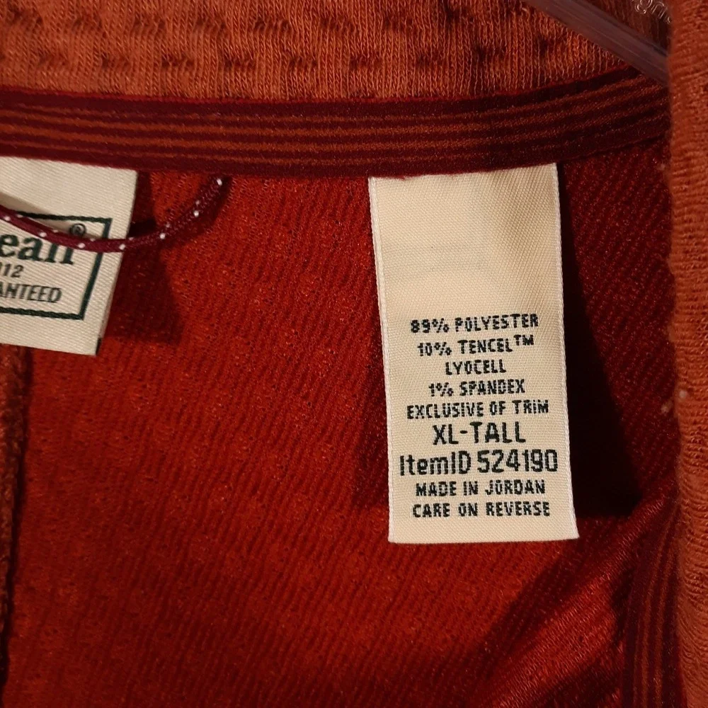 L.L. Bean Sweater Mens XL Tall Orange Pullover 1/4 Zip Waffle Knit Mock Neck